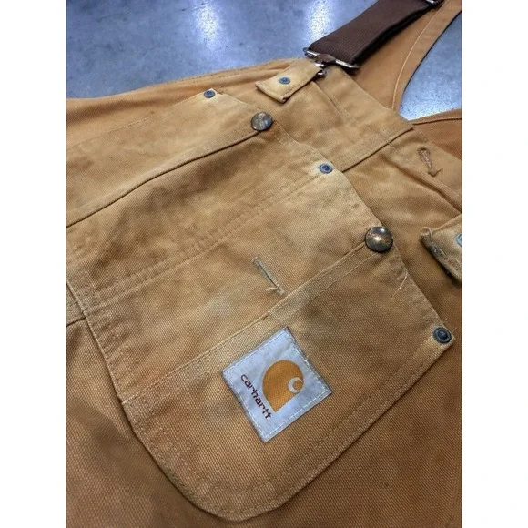 Vintage Carhartt Double Knee Insulated 38x32 Duck Canvas Overalls Distressed - Picture 9 of 13